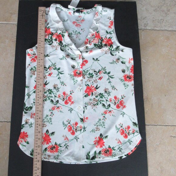 Ann Taylor Floral Sleeveless button down Blouse Shirt -Size XS, White Multicolor - Picture 9 of 13
